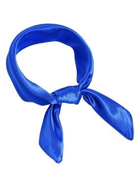 Women Blue Chiffon Square Ribbon Neck Scarf Satin Handkerchief For Halloween